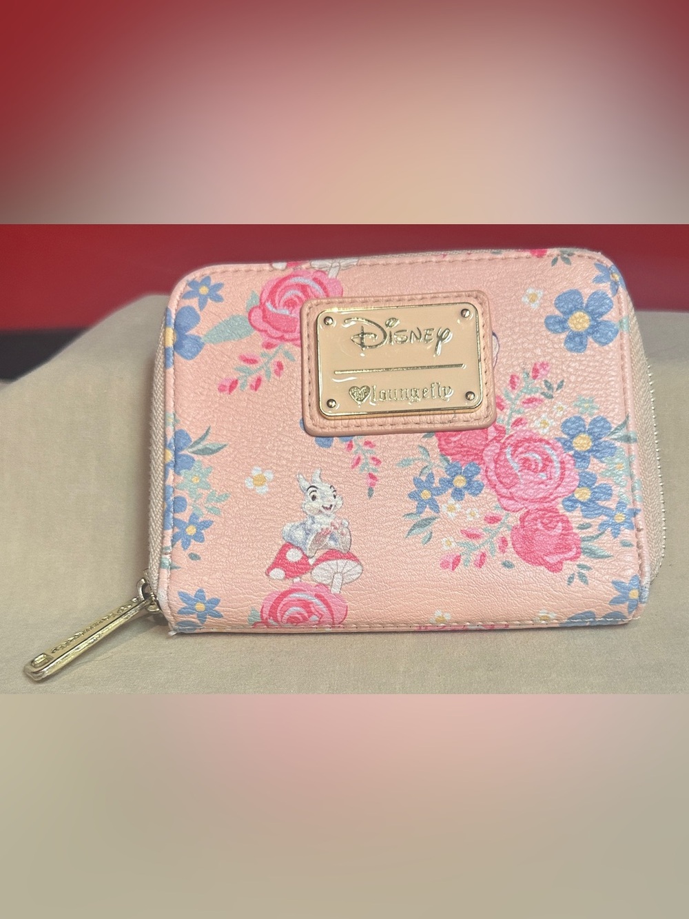 Loungefly Bambi Pink Floral & Mushrooms Zip Around Wallet Featuring Thumper